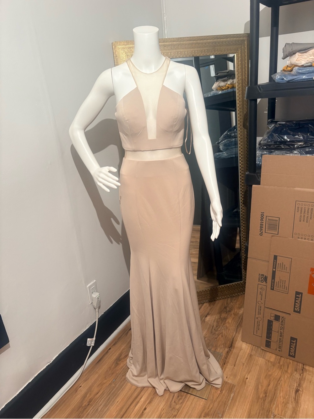 Cinderella Blush Nude Halter Prom Gown